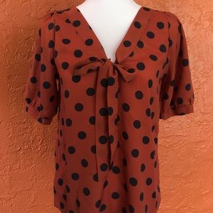 🎉BOGO🎉 Anthropologie Everly Orange Polka-Dot Top